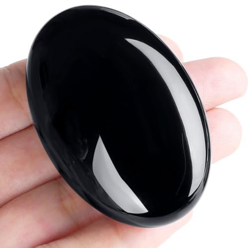MAIBAOTA 2,4 Zoll Großer Schwarzer Obsidian Kristallstein Polierter Handflächenstein Heilende Kristalle 0,7 Zoll Dick Natürlicher Reiki Edelstein Sorgenstein Energieausgleich Angst Stressabbau Meditation 1 Stück