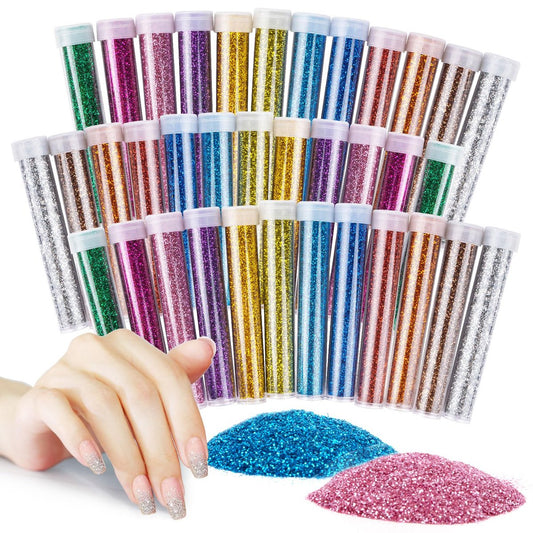 MAQIHAN 36 Stücke Ultrafeiner Glitzer für Bastelarbeiten - Regenbogen Glitzerpulver für Resin, Schleim, Nägel, Haare, Körper, Gesicht - Set mit 12 Farben