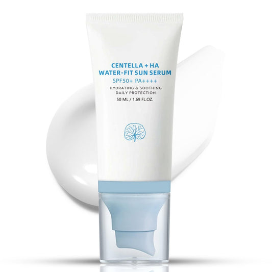 ISHERBIN Centella Sonnenschutz SPF 50, Hyalu Cica Water-Fit Sonnenserum, Gesichts-Sonnenschutz mit langanhaltendem Schutz, Centella Madagaskar Sonnencreme, ohne weißen Schimmer – für trockene und ölige Haut (Blau 1)