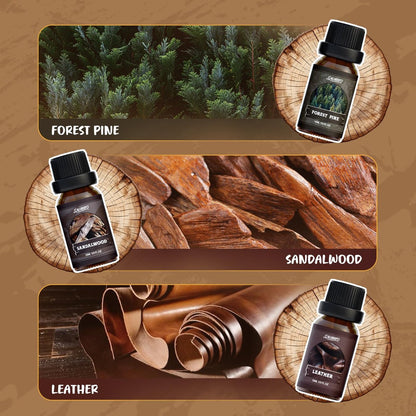 SALUBRITO Woody Fragrance Öl Set – Waldkiefer, Sandelholz, Leder, Teakholz, Myrrhe, Zedernholz – Ätherische Holzöle für Diffuser, Kerzen- und Seifenherstellung