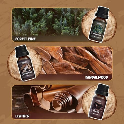 SALUBRITO Woody Fragrance Öl Set – Waldkiefer, Sandelholz, Leder, Teakholz, Myrrhe, Zedernholz – Ätherische Holzöle für Diffuser, Kerzen- und Seifenherstellung