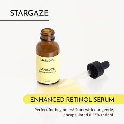 MAELOVE Stargaze Enhanced Retinol Serum – Zeitfreisetzendes 0,25 % Retinol für strahlende Haut, mit Hyaluronsäure, Niacinamid und beruhigenden Botanicals, ideal für empfindliche Haut, hergestellt in den USA