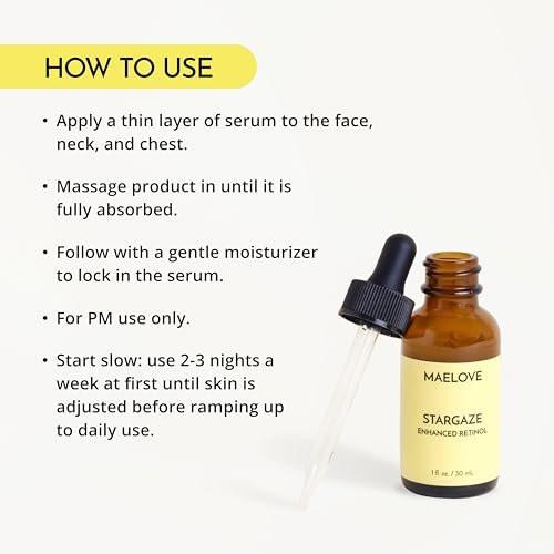 MAELOVE Stargaze Enhanced Retinol Serum – Zeitfreisetzendes 0,25 % Retinol für strahlende Haut, mit Hyaluronsäure, Niacinamid und beruhigenden Botanicals, ideal für empfindliche Haut, hergestellt in den USA