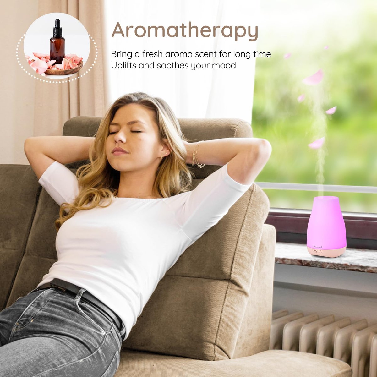 Homeweeks Diffusor, 100 ml Farbiger Aroma-Diffusor mit einstellbarem Nebelmodus, Auto-Off, für Schlafzimmer/Büro/Reise (100 ml, 1 Packung)