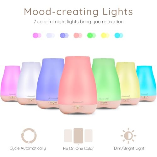 Homeweeks Diffusor, 100 ml Farbiger Aroma-Diffusor mit einstellbarem Nebelmodus, Auto-Off, für Schlafzimmer/Büro/Reise (100 ml, 1 Packung)