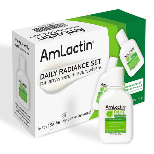 AmLactin Daily Nourish Therapeutic Body Lotion für trockene Haut – Peeling und Feuchtigkeitspflege in einem mit 12% Milchsäure, 6 x 59 ml (Verpackung kann variieren)