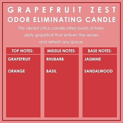 Grapefruit Zest Duftkerze – Geruchsentferner für Tier-, Rauch- und Lebensmittelgerüche – 12 Unzen Premium Sojawachs-Mischung – bis zu 80 Stunden Brenndauer
