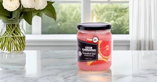 Grapefruit Zest Duftkerze – Geruchsentferner für Tier-, Rauch- und Lebensmittelgerüche – 12 Unzen Premium Sojawachs-Mischung – bis zu 80 Stunden Brenndauer