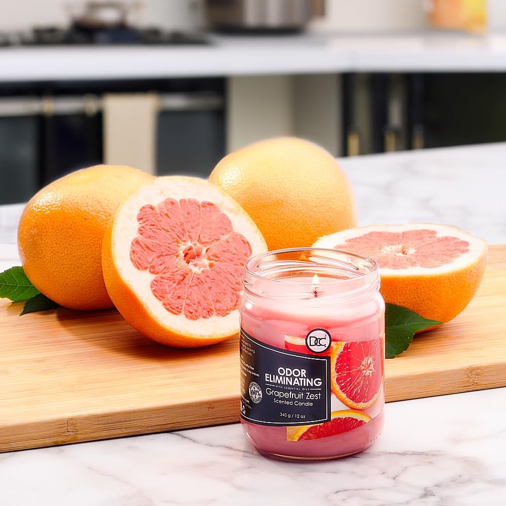 Grapefruit Zest Duftkerze – Geruchsentferner für Tier-, Rauch- und Lebensmittelgerüche – 12 Unzen Premium Sojawachs-Mischung – bis zu 80 Stunden Brenndauer