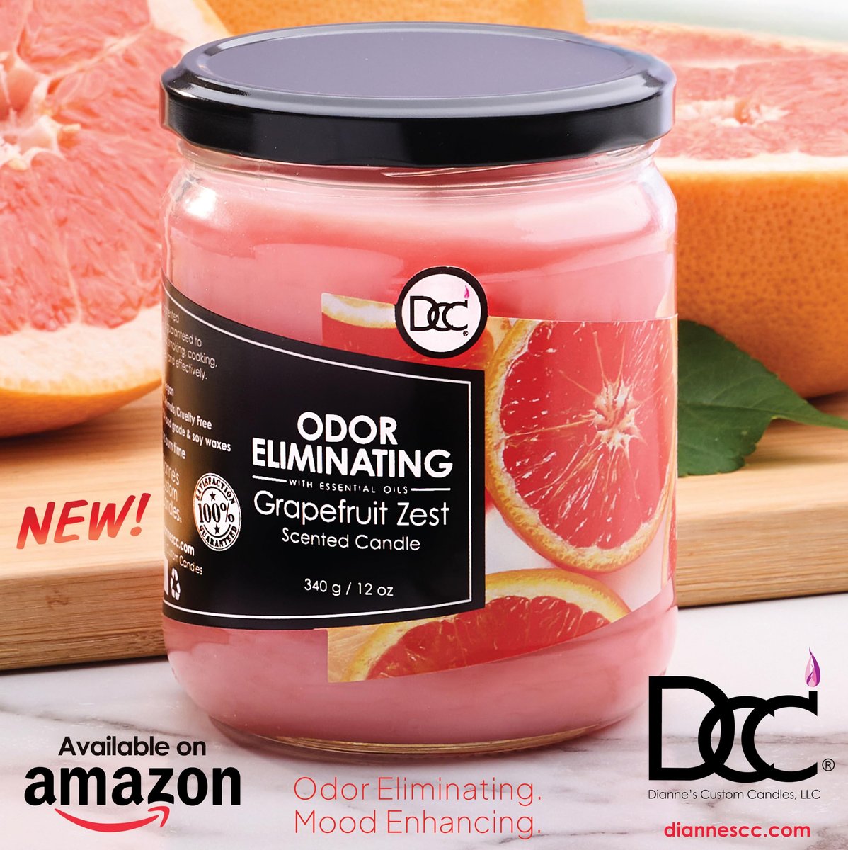 Grapefruit Zest Duftkerze – Geruchsentferner für Tier-, Rauch- und Lebensmittelgerüche – 12 Unzen Premium Sojawachs-Mischung – bis zu 80 Stunden Brenndauer