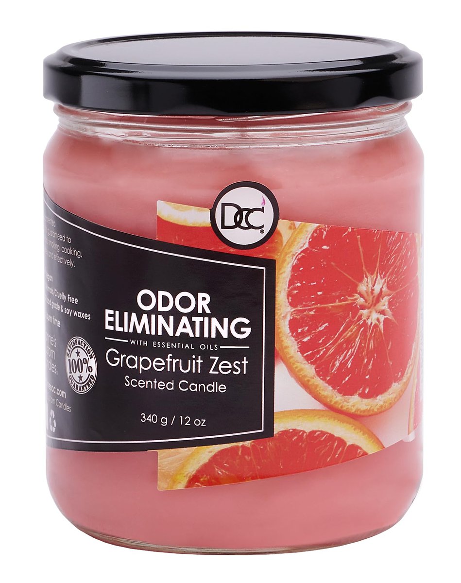 Grapefruit Zest Duftkerze – Geruchsentferner für Tier-, Rauch- und Lebensmittelgerüche – 12 Unzen Premium Sojawachs-Mischung – bis zu 80 Stunden Brenndauer