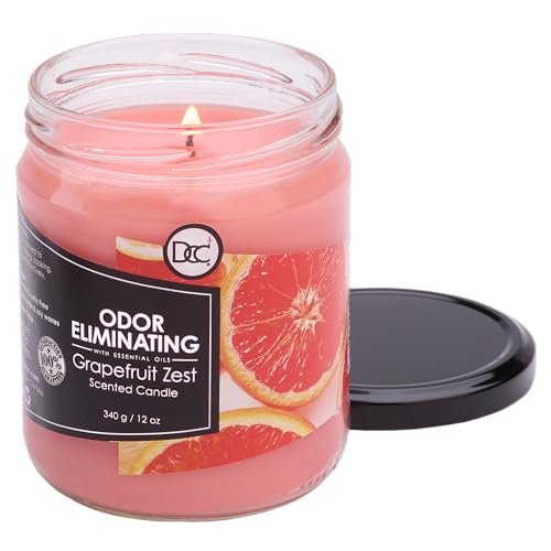 Grapefruit Zest Duftkerze – Geruchsentferner für Tier-, Rauch- und Lebensmittelgerüche – 12 Unzen Premium Sojawachs-Mischung – bis zu 80 Stunden Brenndauer