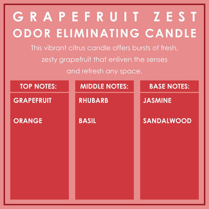 Grapefruit Zest Duftkerze – Geruchsentferner für Tier-, Rauch- und Lebensmittelgerüche – 12 Unzen Premium Sojawachs-Mischung – bis zu 80 Stunden Brenndauer