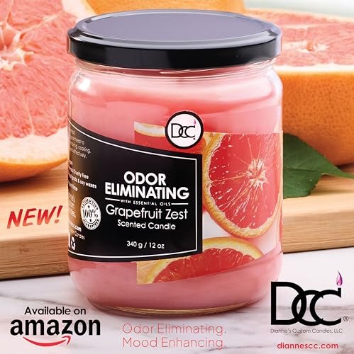 Grapefruit Zest Duftkerze – Geruchsentferner für Tier-, Rauch- und Lebensmittelgerüche – 12 Unzen Premium Sojawachs-Mischung – bis zu 80 Stunden Brenndauer