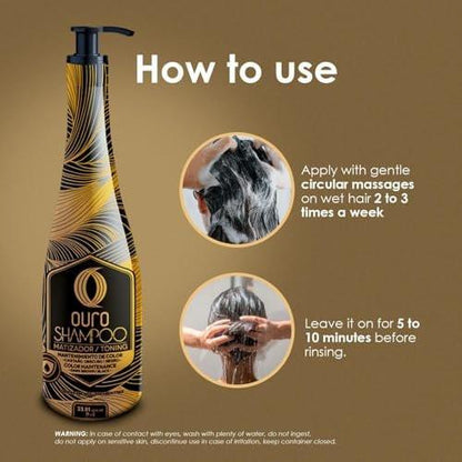 OURO Black Shampoo Tönendes Shampoo für dunkelbraunes und schwarzes Haar, 33,8 oz (1000 ml)