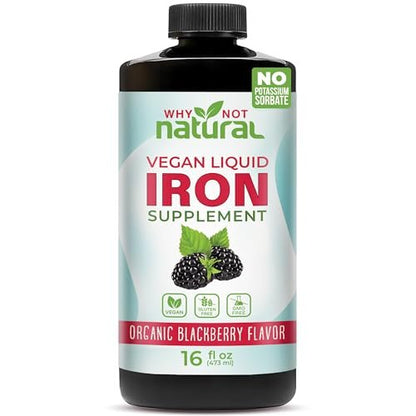 Why Not Natural Flüssiges Eisenpräparat für Frauen, Männer und Kinder – Vegane Formel gegen Anämie, zuckerfrei, vegan, nicht-GVO, Bio-Brombeergeschmack 16 Fl Oz