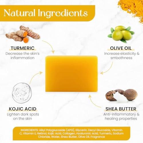 Anna's Skincare Kojic Acid Turmeric Seife für strahlenden Teint, natürlicher frischer Glow, toller Duft, koreanische Hautpflege, Dunkle-Flecken-Entferner für Gesicht und Körper, 2er-Pack, je 100g