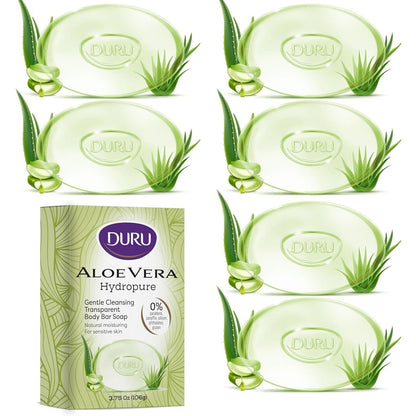 Duru Aloe Vera Glycerin Seife – Feuchtigkeitsspendende, vegane, transparente Reinigungsseife für empfindliche Haut – Parabenfrei, alkoholfrei, silikonfrei, phthalatfrei, glutenfrei – 6er-Pack (je 106 g)
