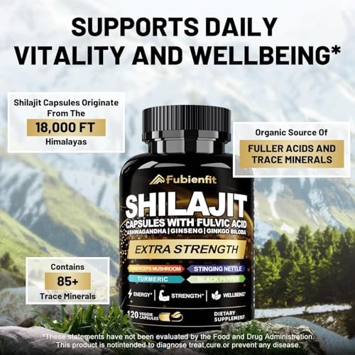 Fubienfit Shilajit Kapseln – Premium Shilajit für Männer mit Ashwagandha, Ginseng und Fulvinsäure – 120 Kapseln
