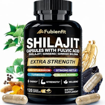 Fubienfit Shilajit Kapseln – Premium Shilajit für Männer mit Ashwagandha, Ginseng und Fulvinsäure – 120 Kapseln