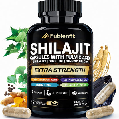Fubienfit Shilajit Kapseln – Premium Shilajit für Männer mit Ashwagandha, Ginseng und Fulvinsäure – 120 Kapseln