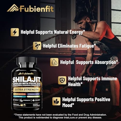Fubienfit Shilajit Kapseln – Premium Shilajit für Männer mit Ashwagandha, Ginseng und Fulvinsäure – 120 Kapseln