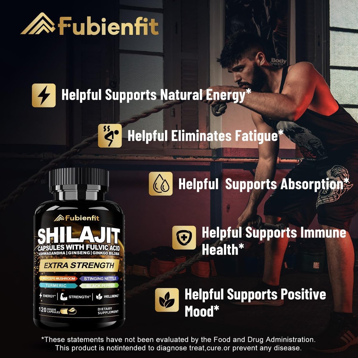 Fubienfit Shilajit Kapseln – Premium Shilajit für Männer mit Ashwagandha, Ginseng und Fulvinsäure – 120 Kapseln