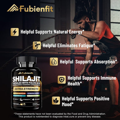 Fubienfit Shilajit Kapseln – Premium Shilajit für Männer mit Ashwagandha, Ginseng und Fulvinsäure – 120 Kapseln