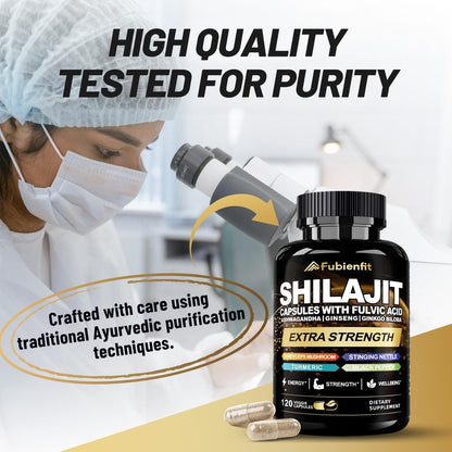 Fubienfit Shilajit Kapseln – Premium Shilajit für Männer mit Ashwagandha, Ginseng und Fulvinsäure – 120 Kapseln
