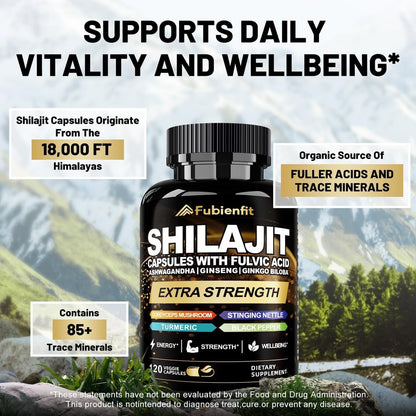 Fubienfit Shilajit Kapseln – Premium Shilajit für Männer mit Ashwagandha, Ginseng und Fulvinsäure – 120 Kapseln