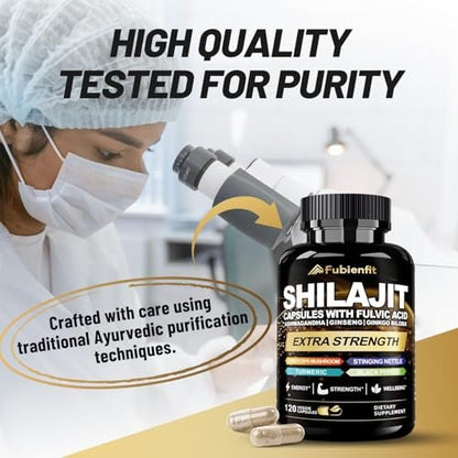 Fubienfit Shilajit Kapseln – Premium Shilajit für Männer mit Ashwagandha, Ginseng und Fulvinsäure – 120 Kapseln
