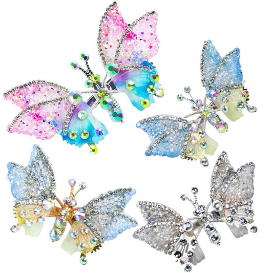 4er-Pack Schmetterlings-Haarspangen für Mädchen – Bewegliche Flügel, 3D-Design mit Glitzer und Strass – Niedliche Haaraccessoires