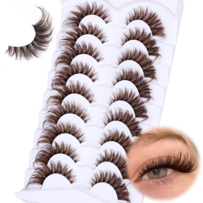 Braune Katzenaugen Wimpern – Wispy False Lashes mit transparentem Band, 20 mm, Faux Mink, 9 Paar von Zegaine