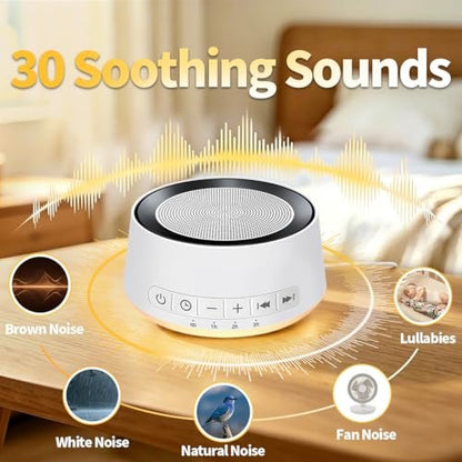 SoundMe Klangmaschine Nachtlicht mit 30 beruhigenden Klängen und 12 Farben – Weißes Rauschen Gerät für Babys, Kinder und Erwachsene – Einschlafhilfe mit 32 Lautstärkestufen für Zuhause, Büro und Reisen