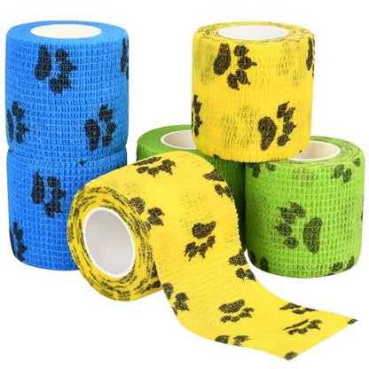 FGBNM 6er-Pack Tierarzt-Wickel, 5 cm selbstklebende Bandagen, Vlies-Pfotenabdrücke für Hunde, Haustiere und Knöchelverstauchungen