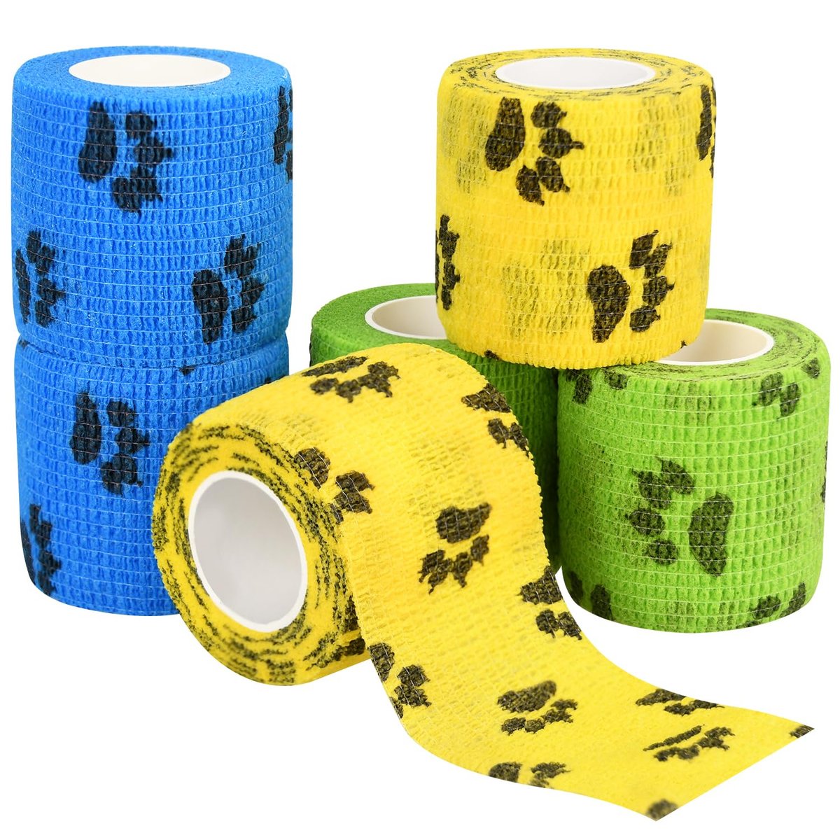 FGBNM 6er-Pack Tierarzt-Wickel, 5 cm selbstklebende Bandagen, Vlies-Pfotenabdrücke für Hunde, Haustiere und Knöchelverstauchungen