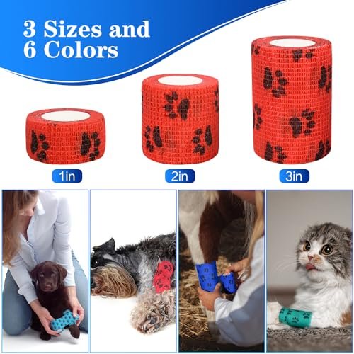 FGBNM 6er-Pack Tierarzt-Wickel, 5 cm selbstklebende Bandagen, Vlies-Pfotenabdrücke für Hunde, Haustiere und Knöchelverstauchungen