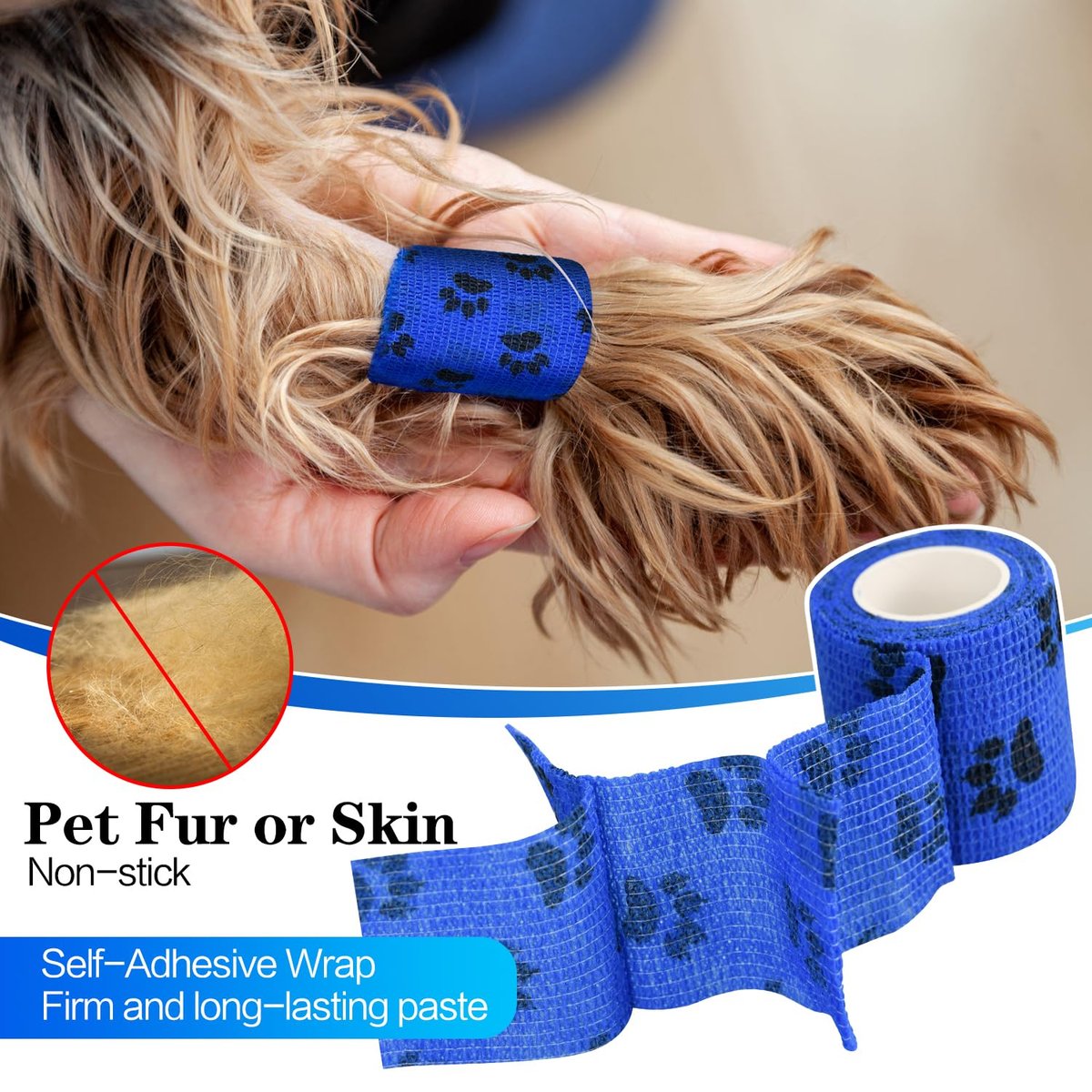 FGBNM 6er-Pack Tierarzt-Wickel, 5 cm selbstklebende Bandagen, Vlies-Pfotenabdrücke für Hunde, Haustiere und Knöchelverstauchungen