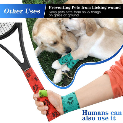 FGBNM 6er-Pack Tierarzt-Wickel, 5 cm selbstklebende Bandagen, Vlies-Pfotenabdrücke für Hunde, Haustiere und Knöchelverstauchungen