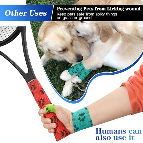 FGBNM 6er-Pack Tierarzt-Wickel, 5 cm selbstklebende Bandagen, Vlies-Pfotenabdrücke für Hunde, Haustiere und Knöchelverstauchungen