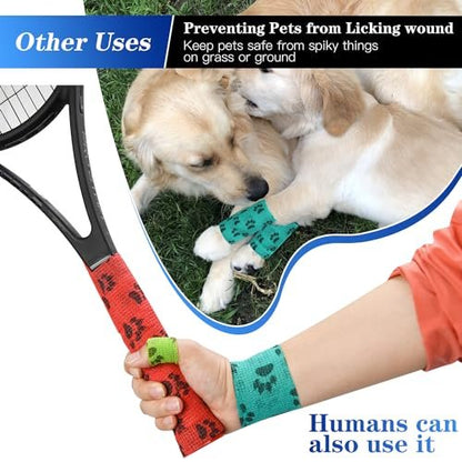 FGBNM 6er-Pack Tierarzt-Wickel, 5 cm selbstklebende Bandagen, Vlies-Pfotenabdrücke für Hunde, Haustiere und Knöchelverstauchungen