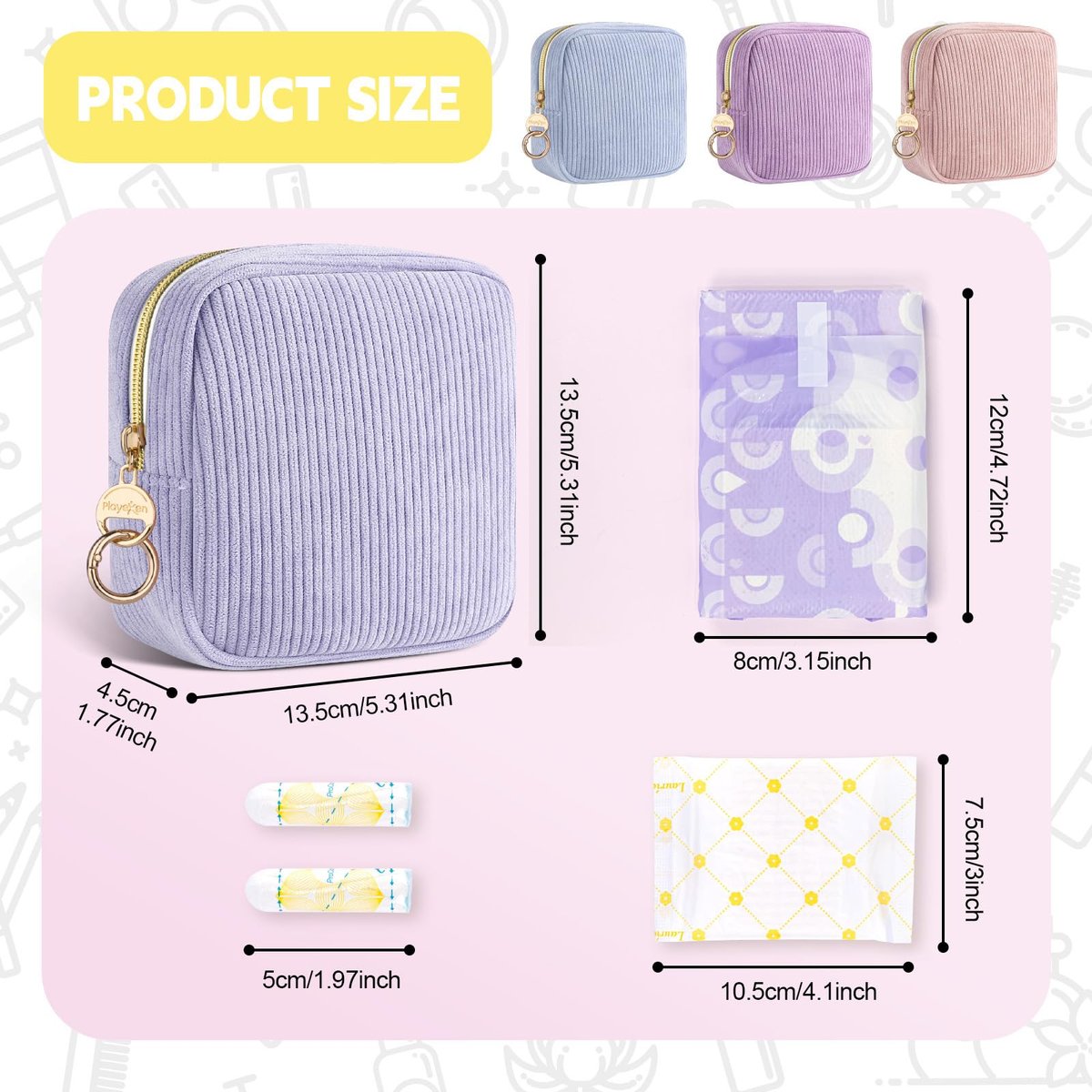 Playexen Period Bag für Mädchen – Cord Damenhygiene Aufbewahrungstasche, Menstruations Tampon Halter für Handtasche (Blau)