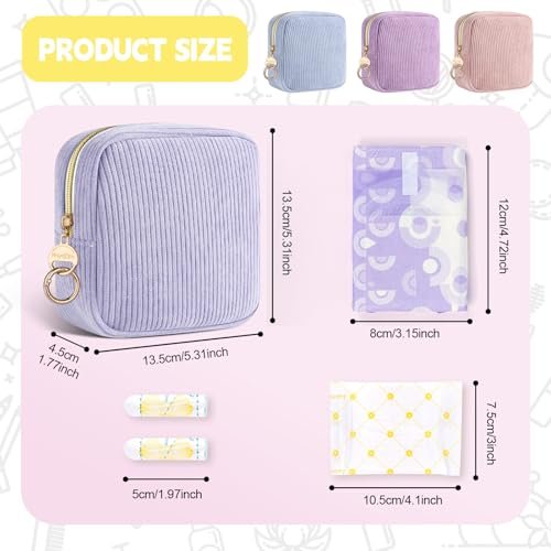 Playexen Period Bag für Mädchen – Cord Damenhygiene Aufbewahrungstasche, Menstruations Tampon Halter für Handtasche (Blau)