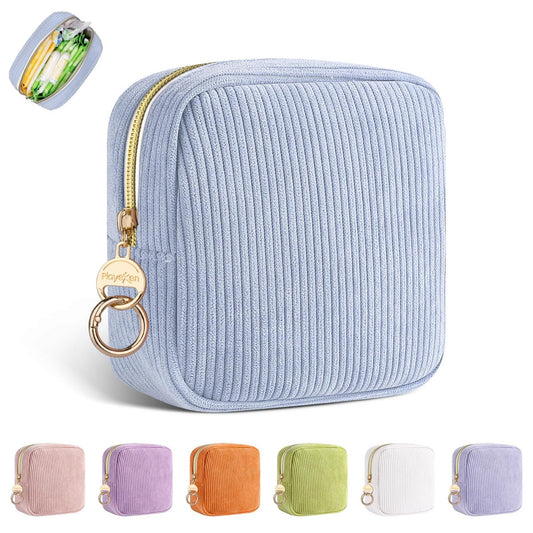 Playexen Period Bag für Mädchen – Cord Damenhygiene Aufbewahrungstasche, Menstruations Tampon Halter für Handtasche (Blau)