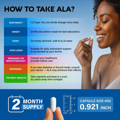 Alpha-Liponsäure 600mg - ALA Nahrungsergänzungsmittel Antioxidans für Nerven-, Energie- und Stoffwechselunterstützung - Extra stark mit Benfotiamin, B1 & B12 - Labor getestet, NON-GMO & Vegan - 120 Kapseln, 2 Monatsvorrat