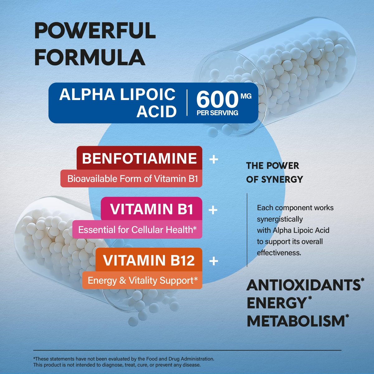 Alpha-Liponsäure 600mg - ALA Nahrungsergänzungsmittel Antioxidans für Nerven-, Energie- und Stoffwechselunterstützung - Extra stark mit Benfotiamin, B1 & B12 - Labor getestet, NON-GMO & Vegan - 120 Kapseln, 2 Monatsvorrat