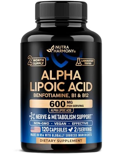Alpha-Liponsäure 600mg - ALA Nahrungsergänzungsmittel Antioxidans für Nerven-, Energie- und Stoffwechselunterstützung - Extra stark mit Benfotiamin, B1 & B12 - Labor getestet, NON-GMO & Vegan - 120 Kapseln, 2 Monatsvorrat