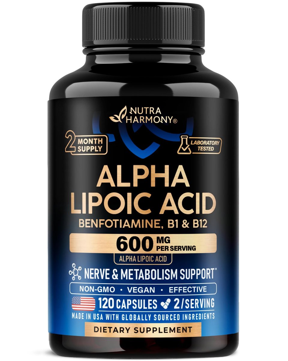 Alpha-Liponsäure 600mg - ALA Nahrungsergänzungsmittel Antioxidans für Nerven-, Energie- und Stoffwechselunterstützung - Extra stark mit Benfotiamin, B1 & B12 - Labor getestet, NON-GMO & Vegan - 120 Kapseln, 2 Monatsvorrat