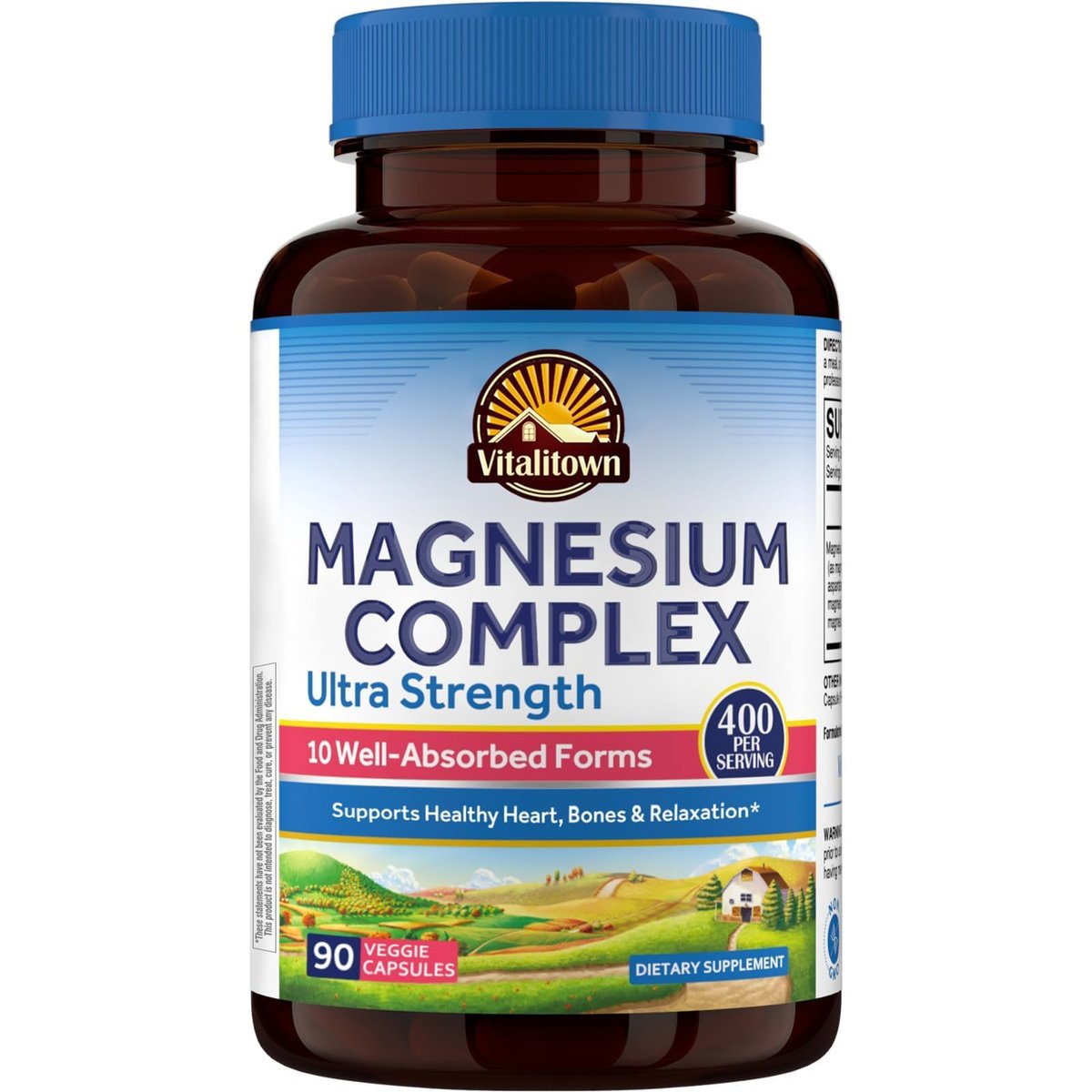 Vitalitown 10-in-1 Magnesium-Komplex – 400 mg elementares Magnesium mit Glycinat, Citrat, Malat, Taurat u.v.m. – für Schlaf, Herz, Energie – Vegan, Non-GMO, 90 Kapseln