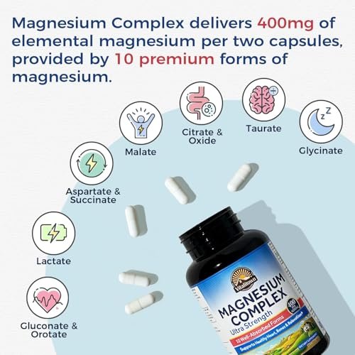 Vitalitown 10-in-1 Magnesium-Komplex – 400 mg elementares Magnesium mit Glycinat, Citrat, Malat, Taurat u.v.m. – für Schlaf, Herz, Energie – Vegan, Non-GMO, 90 Kapseln